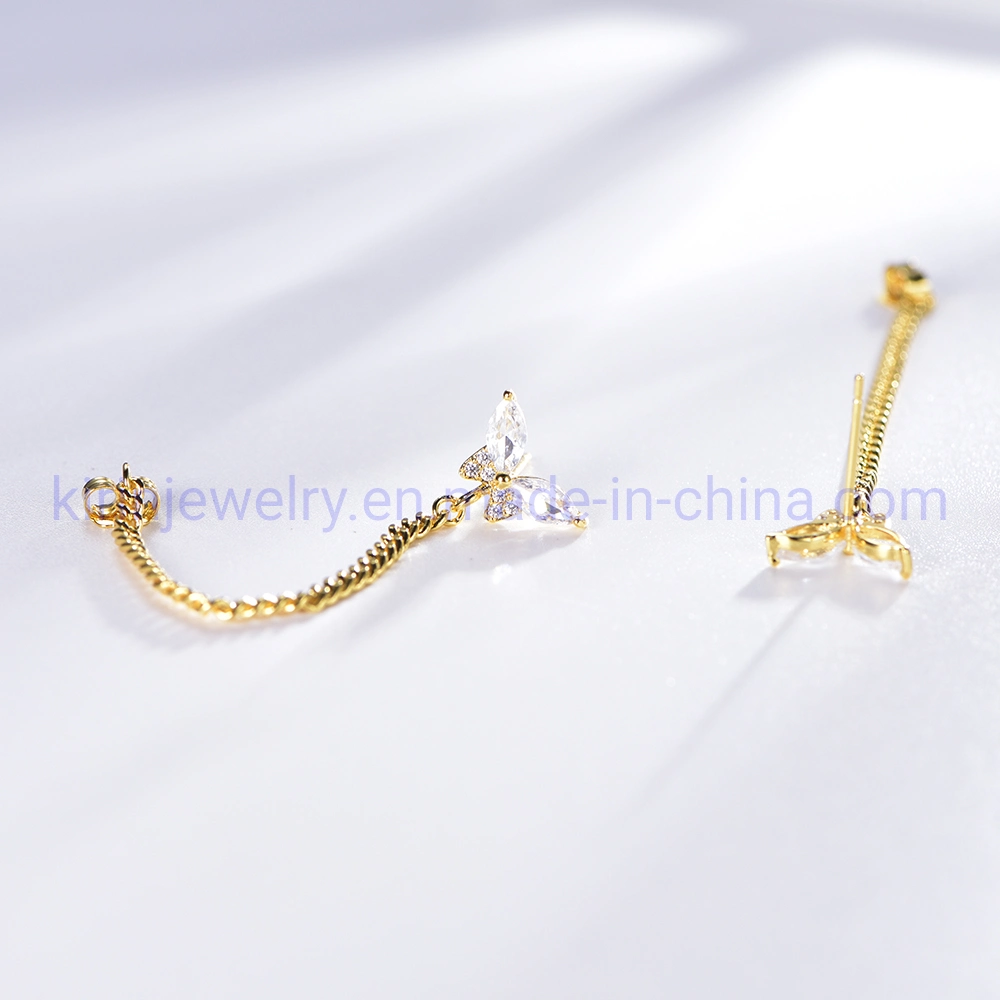 AAA CZ Zircon Cuban Chain and Earing Sets Butterfly Tassel Earrings 18K Gold Chain Link Tassel Earrings